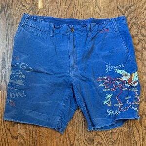 Polo by Ralph Lauren Blue Embroidered Hawaiian Men’s Shorts